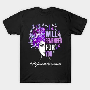 I Will Remember For You Alzheimer Awareness Womens Butterfly Gift T-Shirt